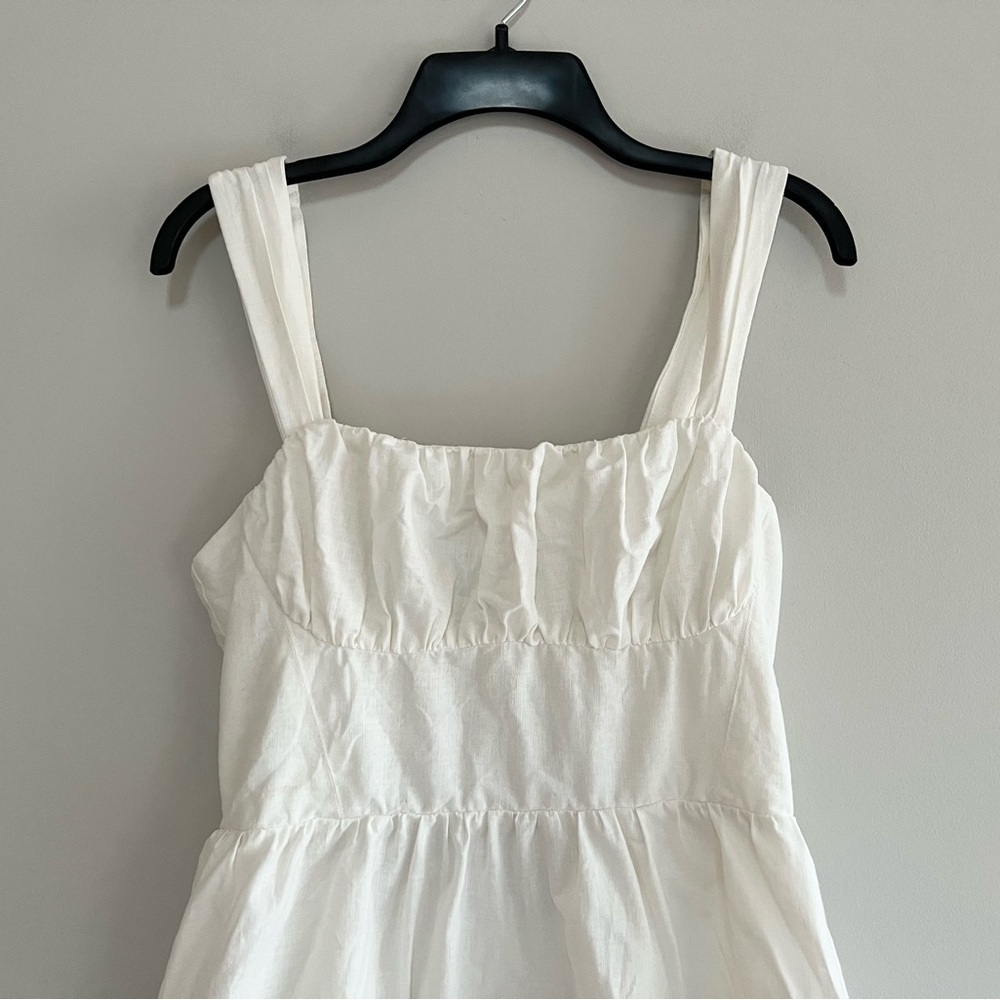 H&M Printed Linen-Blend Sleeveless White Floral Garden Party Midi Dress, Medium - Picture 4 of 14
